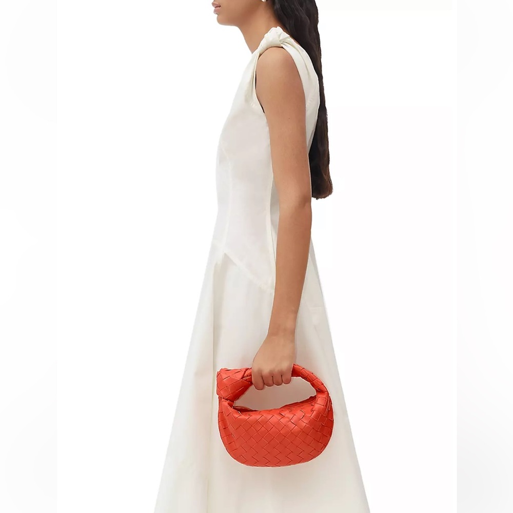 Bottega Veneta Mini Jodie Intrecciato Leather Hobo Bag: Sunburst color/Tangerine